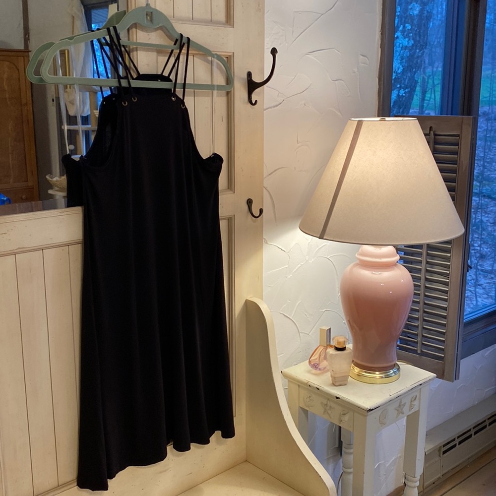Sweet and sexy summer little black mini dress with spaghetti straps & grommets